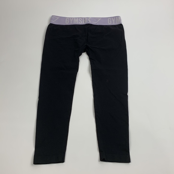 GYMSHARK Crop Capri Leggings Black Purple Secure waistband Stretchy Size Small - Picture 5 of 12